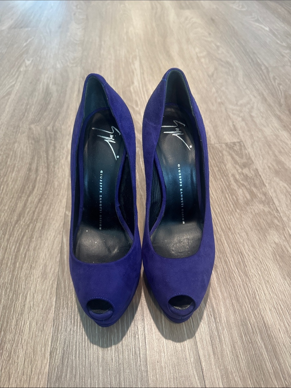Giuseppe Zanotti Royal Purple Suede Peep-Toe Pumps
